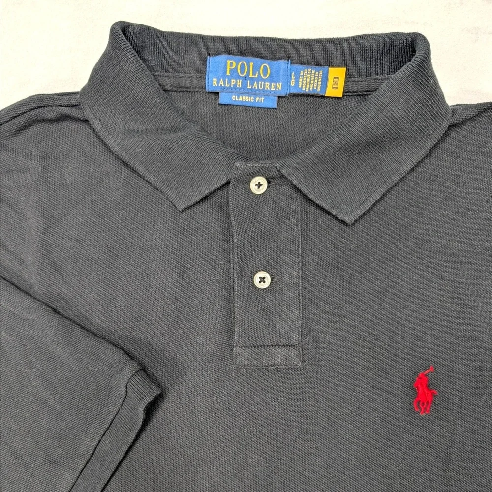 Polo Ralph Lauren Mens Classic Fit Black Pique Short Sleeve Polo Shirt Large